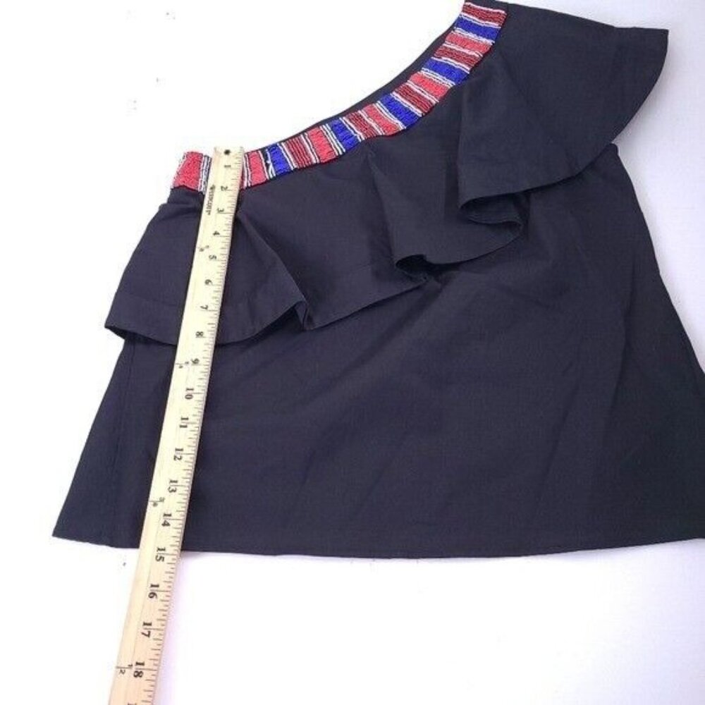 SALONI Esme Ruffle One Shoulder Black Beaded Blouse Size 2 - Picture 5 of 10